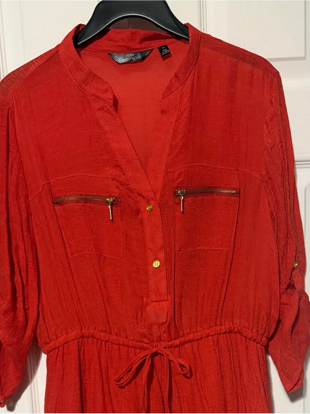Mlle Gabrielle Red Drawstring Midi Tunic with Zip Pockets